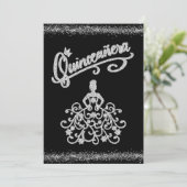 BlacK Silver Glitter Quinceañera 15 Kaart (Staand voorkant)
