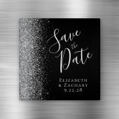 Black Silver Glitter Script De datum opslaan Magneet