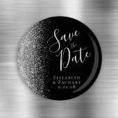 Black Silver Glitter Script De datum opslaan Magneet
