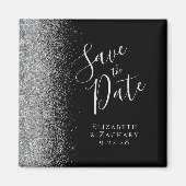 Black Silver Glitter Script De datum opslaan Magneet (Voorkant)