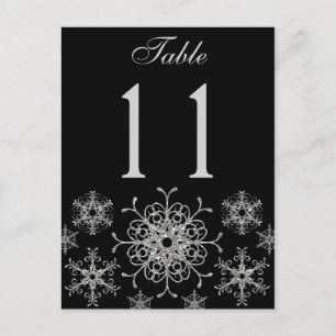 Black Silver Glitter Snowflakes Table Number Card Briefkaart