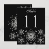 Black Silver Glitter Snowflakes Tafelnummer Kaart (Voorkant / Achterkant)