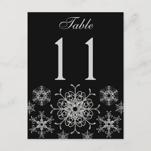 Black Silver Glitter Snowflakes Tafelnummer Kaart (Voorkant)