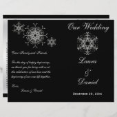 Black, Silver Glitter Snowflakes Wedding Programme (Voorkant / Achterkant)