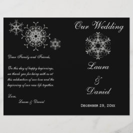 Black, Silver Glitter Snowflakes Wedding Programme