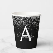 Black Silver Glitter Sparkle Monogram Paper Cups Papieren Bekers (Voorkant)