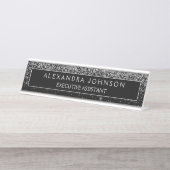 Black Silver Glitter Sparkle Professional Bureau Naambordje (Voorkant)