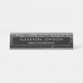 Black Silver Glitter Sparkle Professional Bureau Naambordje (Voorkant)