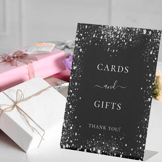 Black Silver Glitter sparkles cards cadeaubord Reclamebord Met Voetstuk