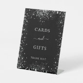 Black Silver Glitter sparkles cards cadeaubord Reclamebord Met Voetstuk (Voorkant)