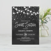 Black Silver Glitter Sparkles Lights Sweet 16 Kaart (Staand voorkant)