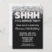Black Silver Glitter Surprise Verjaardagsfeestje Kaart (Voorkant)