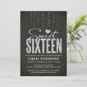 Black & Silver Glitter Sweet 16 Kaart (Staand voorkant)