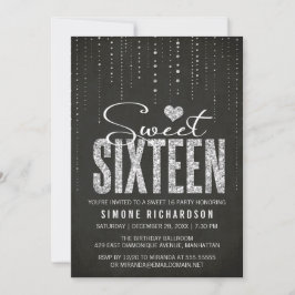 Black & Silver Glitter Sweet 16 Kaart