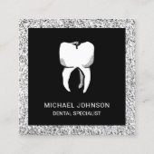 Black Silver Glitter Tooth Dental Clinic Dentist Vierkante Visitekaartje (Voorkant)
