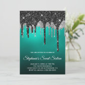 Black Silver Glitter Turquoise Blauwgroen Ombre Sw Kaart (Staand voorkant)