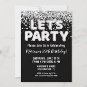 Black Silver Glitter verjaardagsfeestje Kaart (Voorkant)