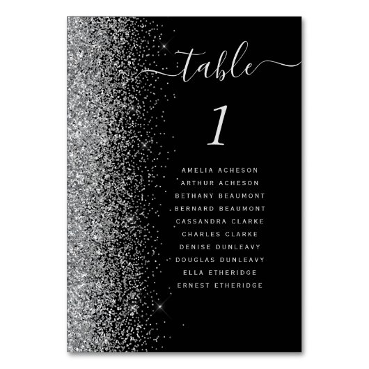 Black Silver Glitter Wedding Kaart (Voorkant)