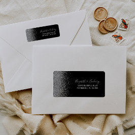 Black Silver Glitter Wedding Return Address Etiket