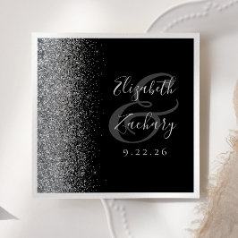 Black Silver Glitter Wedding Servet