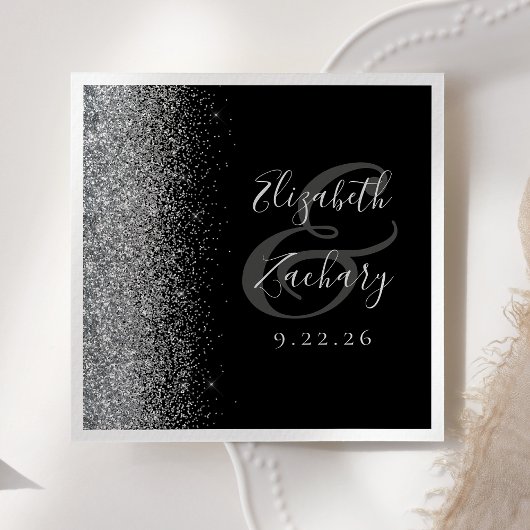 Black Silver Glitter Wedding Servet
