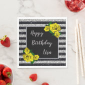 Black Silver Glitter Yellow Roses Birthday Servet (Insitu)