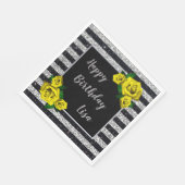 Black Silver Glitter Yellow Roses Birthday Servet (Hoek)