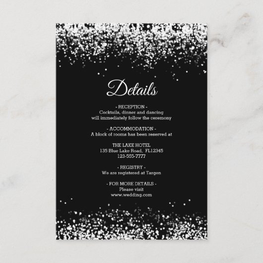 Black Silver Glittering Weddenschap-kaart Informatiekaartje (Voorkant)