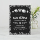 Black Silver Glitters nieuwjaarsfeest Kaart (Staand voorkant)