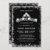 Black Silver Glitters Quinceanera 15th Birthday Kaart (Voorkant / Achterkant)