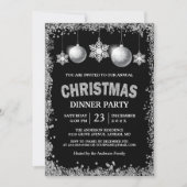 Black Silver Glitters Snowflakes Kerstfeest Kaart (Voorkant)