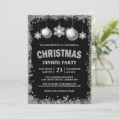 Black Silver Glitters Snowflakes Kerstfeest Kaart (Staand voorkant)
