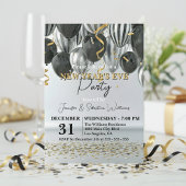 Black Silver Gold Confetti New Year's Eve Party Kaart