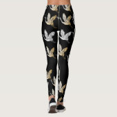 Black Silver Gold Crane Japans patroonpatroon Leggings (Achterkant)