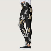 Black Silver Gold Crane Japans patroonpatroon Leggings (Links)