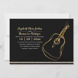 Black Silver Gold Guitar Wedding Kaart