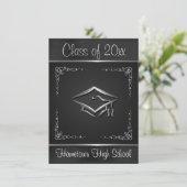 Black Silver Graduation Invitations Kaart (Staand voorkant)