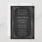 Black Silver Graduation Invitations Kaart (Achterkant)