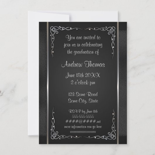 Black Silver Graduation Invitations Kaart (Achterkant)