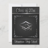 Black Silver Graduation Invitations Kaart (Voorkant)