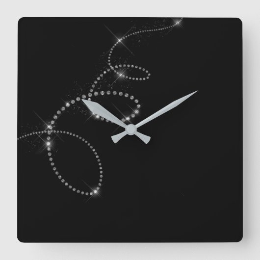 Black Silver Gray Gemms Crystal Swarovski Infinity Vierkante Klok (Voorkant)