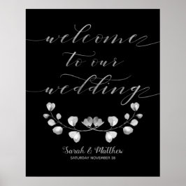 Black & Silver Greenery Welkom bij ons huwelijk Poster