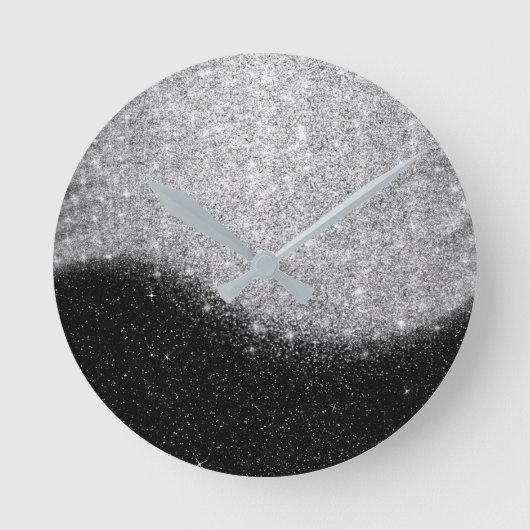 Black Silver Grey Glitter Minimal Ombre Elegant Ronde Klok (Voorkant)
