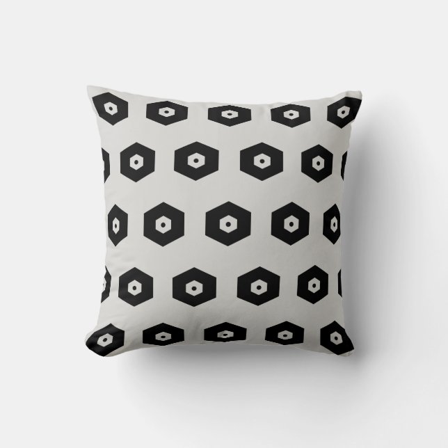 Black & Silver Grey Hexagon Pattern Kussen (Voorkant)