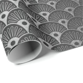 Black Silver Grey Metallic Seashells Art Deco Cadeaupapier