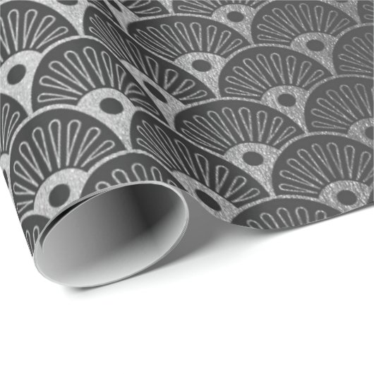 Black Silver Grey Metallic Seashells Art Deco Cadeaupapier (Rol Hoek)