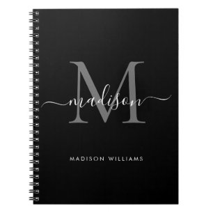 Black Silver Grey Monogram Script Name Initiaal Notitieboek