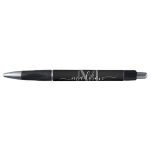 Black Silver Grey Monogram Script Name Stylish Pen