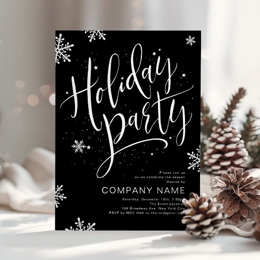 Black Silver handwritten calligraphy holiday Party Folie Feestdagenkaart