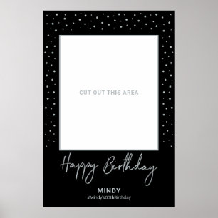 Black & Silver Happy Birthday Foto Lijst Prop Poster